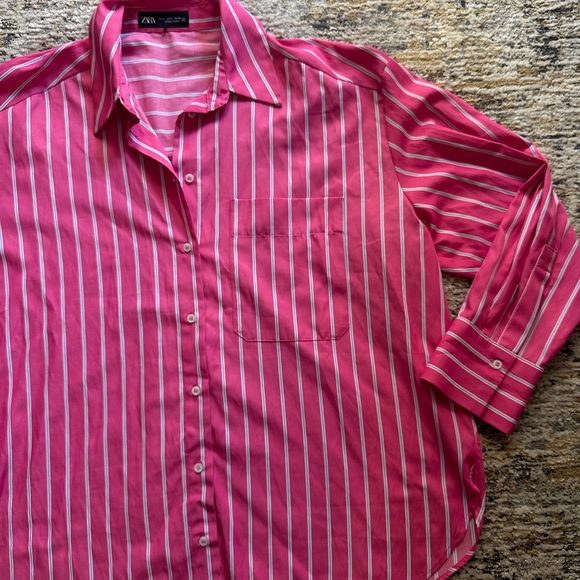 Zara Vibrant Pink and White Striped button down Shirt - Picture 3 of 3